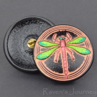 (30mm) Round Dragonfly Black with Copper Wash and Painted Dragonfly