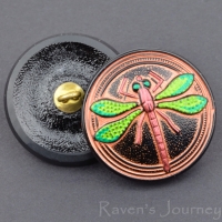 (23mm) Round Dragonfly Black with Copper Wash and Painted Dragonfly