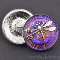 (23mm)Round Dragonfly Purple Blue Iridescent Mix with Silver Dragonfly