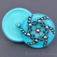(32mm) Marcasite Flower Aqua Blue with Black Wash and Silver Paint