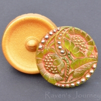 (27mm) Round Two Poppy Design Olivine Green Copper with Silver and Gold Paint