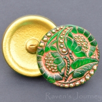 (27mm) Round Two Poppy Design Green Copper with Gold Paint