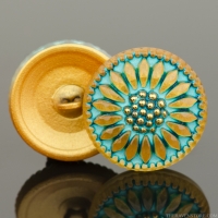 (18mm) Round Sunflower Gold with Turquoise Wash and Gold Paint