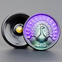(33mm) Round Peacock Purple and Green with Gold Detail