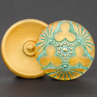 (36mm) Round Triple Clover Gold with Turquoise Wash and Gold Paint