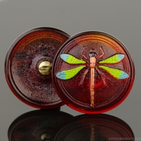 (30mm) Round Dragonfly Red Opaline with Copper, Blue, and Green Painted Dragonfly