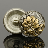 (18mm) Round Flower Design White Bronze with Antique Finish and Gold Paint