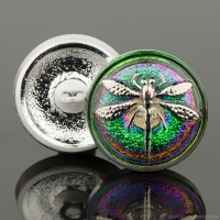 (18mm) Round Dragonfly Green/Purple Iridescent with Platinum Paint