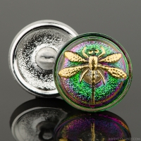 (18mm) Round Dragonfly Green/Purple Iridescent with Gold Paint