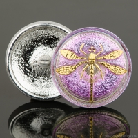 (30mm) Round Dragonfly Pink/Aqua Iridescent with Gold Paint