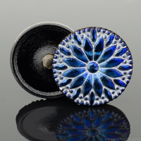 (32mm) Round Daisy Blue Luster with Silver Wash