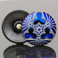 (36mm) Round Triple Clover Blue Luster with Silver Wash