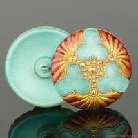(36mm) Round Triple Clover Mint Green with Red and Gold Painted Edges and Gold Paint