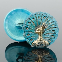 (18mm) Round Peacock Aqua with Antiqued Gold Paint