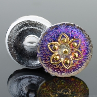 (18mm) Round Lacy Star Blue Purple Iridescent with Gold Paint