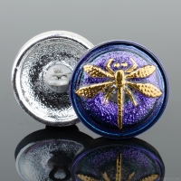 (18mm) Round Dragonfly Electric Tanzanite Purple and Blue Iridescent with Gold Paint