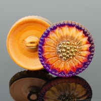 (18mm) Round Sunflower Gold, Red, Purple with Gold Paint