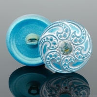 (18mm) Round Jewel Spiral Aqua Blue with Silver Wash