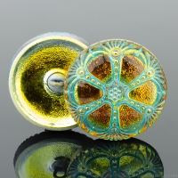 (27mm) Round Wheel Golden Orange with Turquoise Wash and Gold Paint