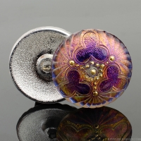 (36mm) Round Triple Clover Blue/Purple Iridescent with Matte Detail and Gold Paint