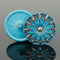 (32mm) Round Daisy Aqua Blue with Gold Wash and Platinum Paint