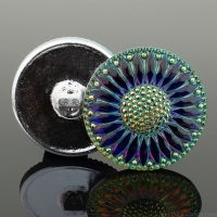 (32mm) Round Sunflower Purple Blue Iridescent with Aqua Wash and Gold Paint