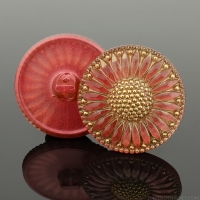 (32mm) Round Sunflower Salmon Pink Antiqued with Gold Paint