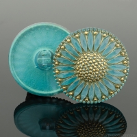 (32mm) Round Sunflower Light Aqua Blue Antiqued with Gold Paint