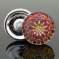 (27mm) Round Lacy Flower Purple Gold Iridescent with Gold Paint