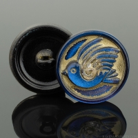 (18mm) Round Bird Design Midnight Blue Antiqued