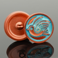 (18mm) Round Bird Design Copper with Turquoise Wash