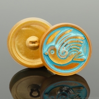 (18mm) Round Bird Design Gold with Turquoise Wash