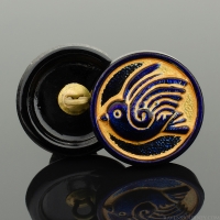 (18mm) Round Bird Design Royal Blue (Dark) Luster with Gold Wash
