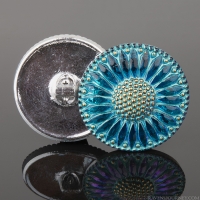 (32mm) Round Sunflower Electric Blue/Purple with Aqua Wash and Gold Paint