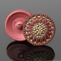 (18mm) Round Sunflower Salmon Pink Antiqued with Gold Paint
