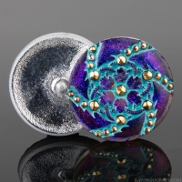 (32mm) Marcasite Flower Blue Purple Iridescent with Aqua Wash and Gold Paint