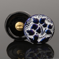 (18mm) Round Lacy 3 Flowers Royal Blue Luster with Silver Wash