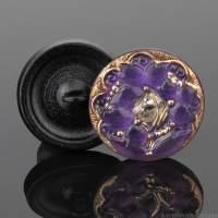 (18mm) Round Lacy 3 Flowers Purple with Gold Paint