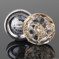 (18mm) Round Lacy 3 Flowers Champagne with Gold Paint
