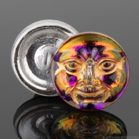 (17mm) Moon Face Purple Orange Iridescent with Gold wash