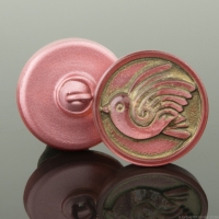 (18mm) Round Bird Design Tourmaline Pink Antiqued
