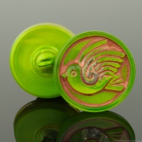 (18mm) Round Bird Design Gaspeite Green with Copper Wash