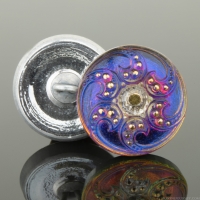 (18mm) Round Jewel Spiral Blue Purple Iridescent Finish with Gold Paint