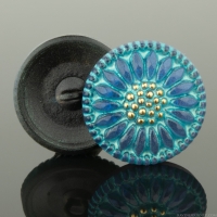 (18mm) Round Sunflower Electric Blue Purple with Aqua Wash and Gold Paint