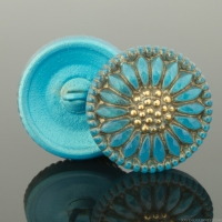 (18mm) Round Sunflower Aqua Blue Antiqued with Gold Paint