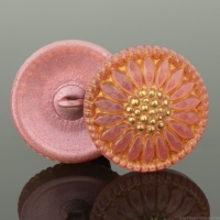(18mm) Round Sunflower Tourmaline Pink with Gold wash and Gold Paint