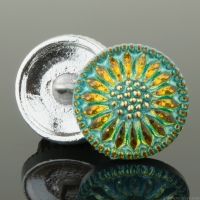 (18mm) Round Sunflower Golden Yellow and Orange Iridescent Finish with Aqua Wash and Gold Paint