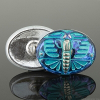 (29x22mm) Oval Art Deco Butterfly Electric Blue Purple Finish with Aqua Wash and Platinum Paint