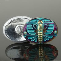 (29x22mm) Oval Art Deco Butterfly Purple Blue Iridescent Finish with Turquoise Wash and Gold Paint