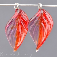 Lampwork Leaf (18mm) Amethyst and Ruby Red Mix